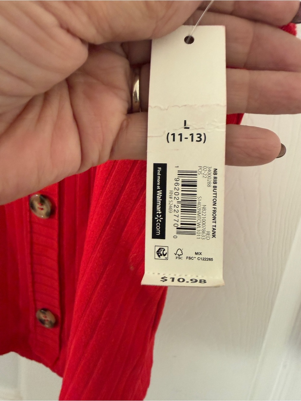NWT No Boundaries Red Ribbed Ruffle Strap Button Tank Top - Picture 2 of 6